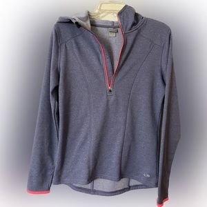Ladies CHAMPION hoodie, S “semi fitted” gray/blue with orange neon accents.